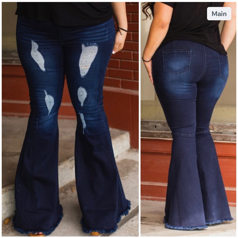 Distressed Dark Denim Bell Bottom Jeans-  sku: 9180 - Sz 20